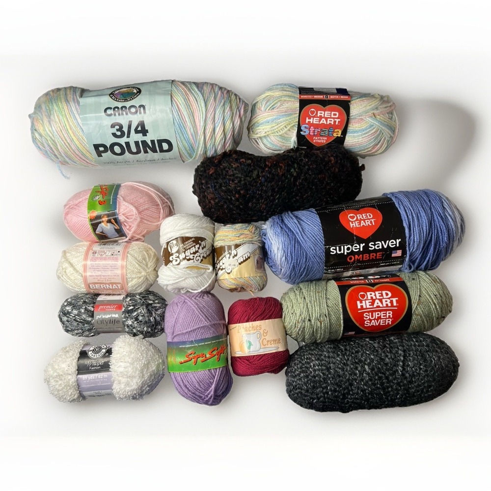 14 Skein Mixed Yarn Lot Red Heart Sugar n Cream Bernat Caron Knit Crochet